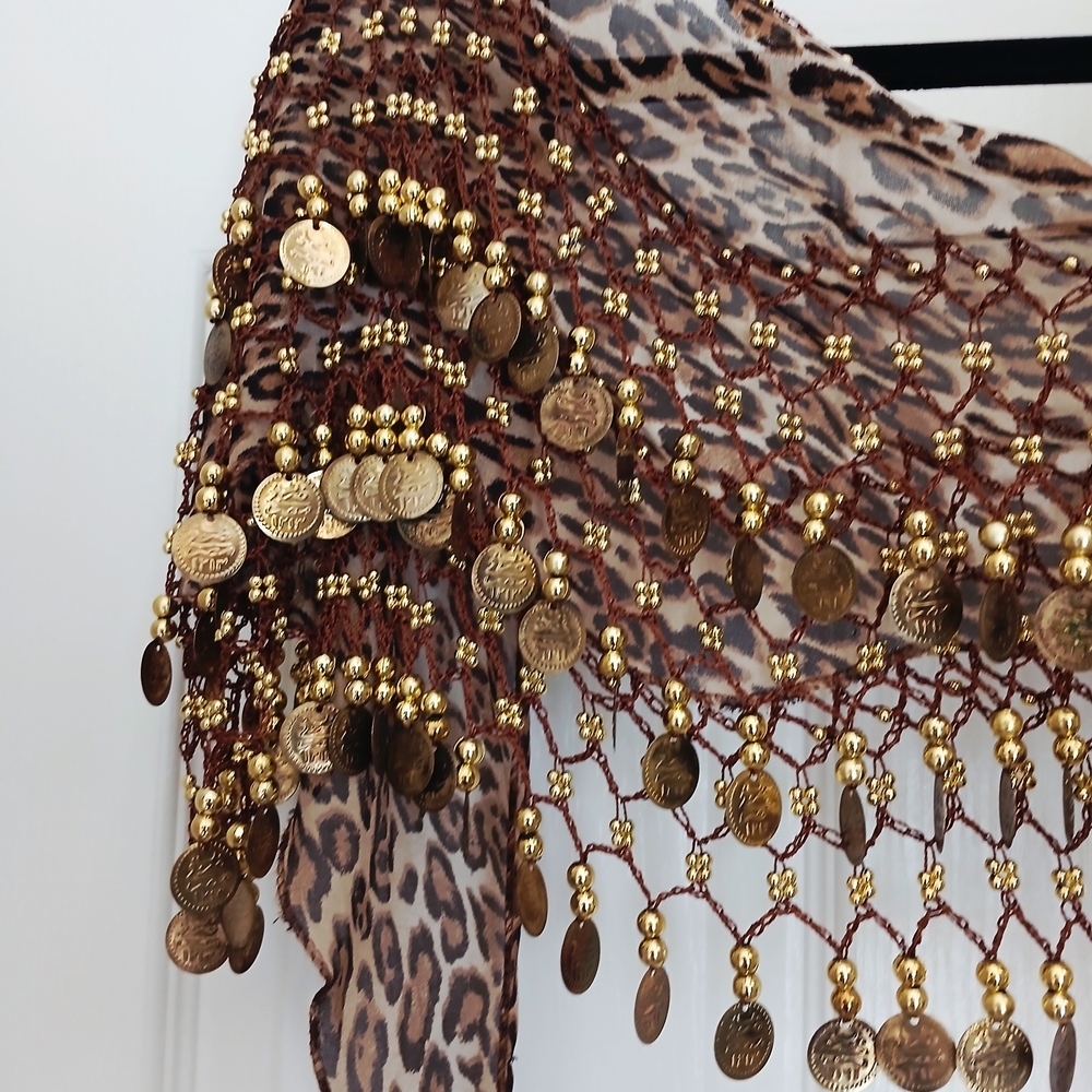 Leopard Print Scarf with Gold Coin Accents - Picture 4 of 11